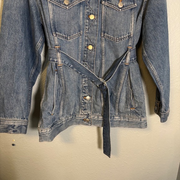 Madewell Women Oversized Trucker Jean Jacket Belted Sz Medium Denim Fall Preppy - Picture 7 of 13